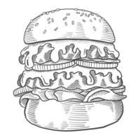 hamburger fast food single isolated hand drawn sketch with outline style vector