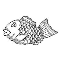 taiyaki fish japan or japanese traditional food doodle hand drawn sketch with outline style vector