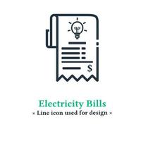 vector de icono de factura eléctrica aislado en un fondo blanco. símbolos de facturación para infografías, sitios web y dispositivos móviles.