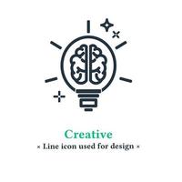 Creative idea icon isolated on a white background. Symbol Brain in light bulb illustration, Signs of innovation, solutions, intelligence and creativity for web and mobile apps. vector