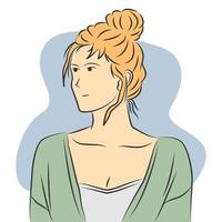 Female character with blonde hair tied up in flat cartoon style vector