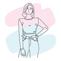 Female character posing in line art style vector