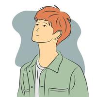 Young male character in flat cartoon style looking up the sky vector