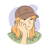 Young woman wearing hat in flat cartoon style vector