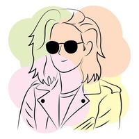 personaje de mujer con gafas de sol en un estilo de dibujos animados mínimo vector