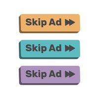 3d skip ad button in minimal cartoon style vector