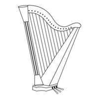 Classical harp in doodle style. Stringed musical instrument. vector