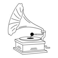 Old-fashioned vintage gramophone in doodle style. Classic retro phonograph for your nostalgic. vector