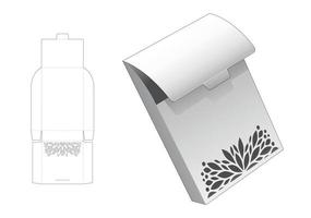 Cardboard flip bag box with stenciled mandala die cut template and 3D mockup
