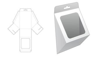 caja triangular colgante con plantilla troquelada de ventana y maqueta 3d vector