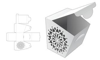 caja abatible de cartón con punta cerrada con plantilla troquelada de mandala estecilada y maqueta 3d vector