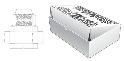 Stenciled cake box die cut template and 3D mockup vector