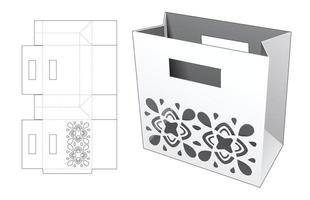 Shopping bag with mandala stencil die cut template and 3D mockup vector