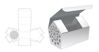 voltea la caja en forma de casa con la plantilla troquelada de mandala estampada y la maqueta 3d vector