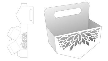 Bottom angle handle box with stenciled mandala die cut template vector