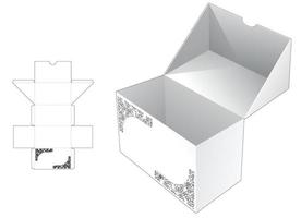 cardboard flip box with hidden stenciled die cut template and 3D mockup vector