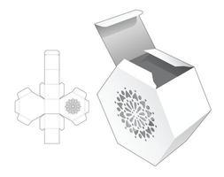 plantilla troquelada de caja hexagonal y maqueta 3d vector