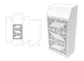 tall hexagonal box with stenciled pattern die cut template and 3D mockup vector