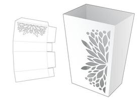 Stenciled container box die cut template and 3D mockup vector