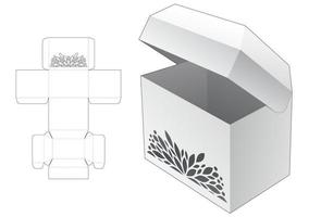 caja de embalaje con tapa en el pecho con plantilla troquelada de ventana estampada y maqueta 3d vector