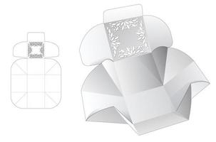 Stenciled wrapping box die cut template and 3D mockup vector