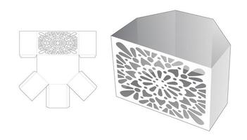 unequal hexagonal shaped box with stenciled mandala die cut template and 3D mockup vector