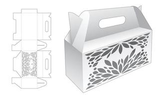 Cardboard stenciled handle box die cut template and 3D mockup vector