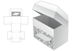 caja de embalaje con tapa en el pecho con plantilla troquelada con patrón estampado y maqueta 3d vector