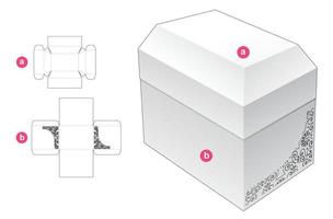 caja estampada con plantilla troquelada de tapa en forma de cofre y maqueta 3d vector