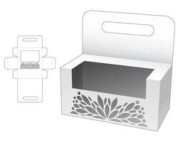 Holder container box with stenciled pattern die cut template and 3D mockup vector