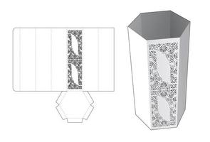 Stenciled tall hexagonal die cut template and 3D mockup vector