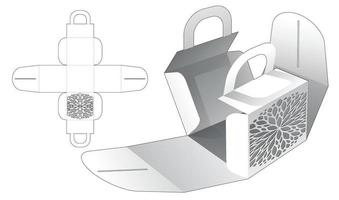 caja de envoltura de manija con plantilla troquelada de patrón estarcido y maqueta 3d vector