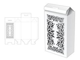 tall house packaging with stenciled pattern die cut template and 3D mockup vector