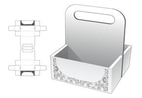 Tazón doble plegable para refrigerios con plantilla troquelada con asa y maqueta en 3d vector