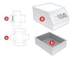 Box and chamfered stenciled lid die cut template and 3D mockup vector