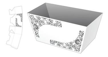 Stenciled bowl box with die cut template and 3D mockup vector