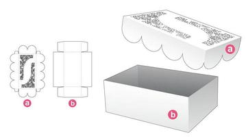 Box with stenciled lid die cut template and 3D mockup vector