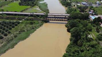 Steel railway beside the road video