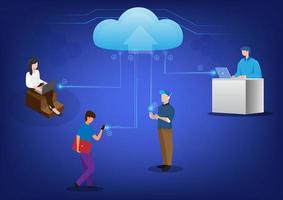 Cloud Computing technology Concept. Digital service or app with data transfering. data processing Protecting data security concept. isometric flat design vector