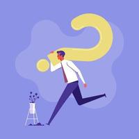 Businessman carrying a huge question mark to find ways to solve the problem, the concept of business problem, Businessman  runs away from problems vector illustration