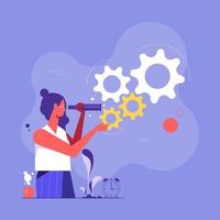 Project management concept. Idea of business plan and strategy. Marketing analysis and development. Vector illustration in cartoon style