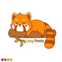 Cute lazy red panda on tree cartoon character vector