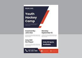 hockey camp flyer poster design. summer hockey camp leaflet design. school college hockey camp flyer poster design. vector