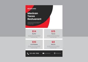 diseño de afiches de volantes de menú de comida de restaurante mexicano. plantilla de diseño de volante de restaurante mexicano de comida especial de tacos