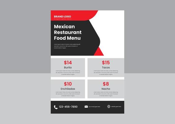 Mexican restaurant food menu flyer poster design. Tacos special food Mexican restaurant flyer design template