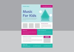 plantilla de diseño de volante de música para niños, plantilla de diseño de volante en línea de clase de música para niños, volante de clase de música para niños, plantilla de póster. vector