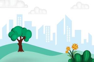 green tree illustration in a simple city park vector