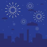 fireworks with city in the night sky vector