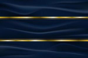 Luxury line golden border on fabric crumple with dark blue stripe background. Vector illustration