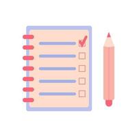 Notepad for notes, ballpoint pen. Set of office supplies for work, business, and study. Questionnaire. Color organizer icon vector